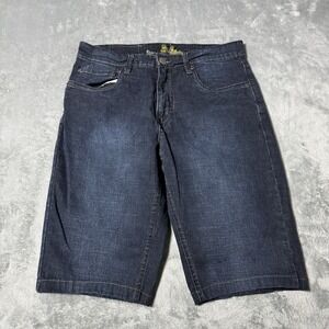 VTG Y2K Rustic Denim Darkwash Jorts Mens Tag 34 Fits (31x12.5)‎  Embroidered